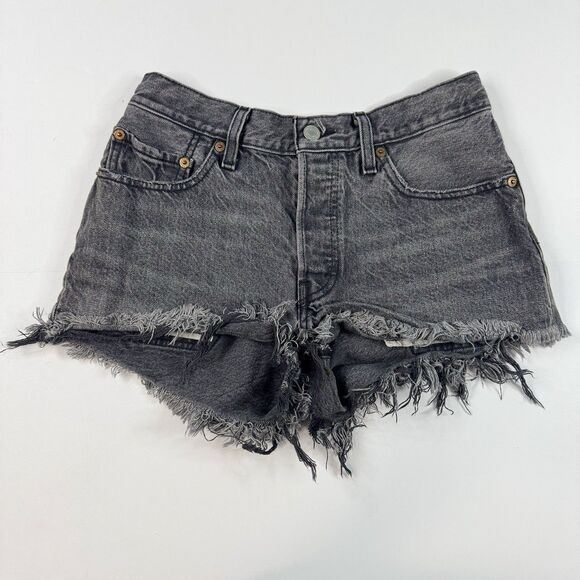 Levi's 501 Womens Mid Rise Cut Off Denim Shorts Black Y2K Grunge Size 26 - Picture 1 of 7